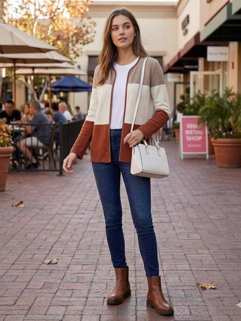 BANANA REPUBLIC NWT Brown White Tan Open Cardigan Sweater – Medium